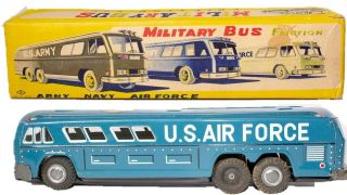 Ultra Rare Japanese Tin Friction U.  S.  Airforce Lithographed Bus W/ Box