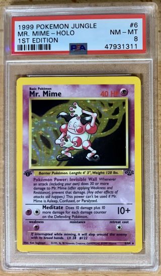 1999 Pokemon Jungle Mr.  Mime Holo 1st Edition 6 Nm - Mt Psa 8 Wotc Rare Card