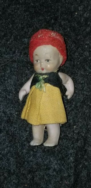Vintage German 2 1/8 " Bisque Jointed Arms Frozen Charlotte Dollhouse Doll