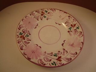 Antique Staffordshire Copper Lustre Salad Bread Plate Pink Flowers