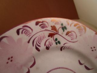 Antique Staffordshire Copper Lustre Salad Bread Plate Pink Flowers 3