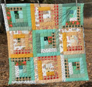 Patchwork Quilted Throw 37x37 " Flaw For Crafting And Upcycling