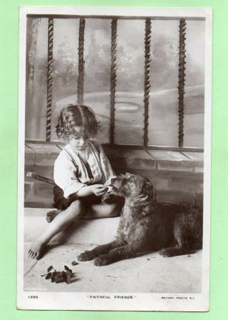 Airedale Terrier Dog Little Girl Or Boy Antique Studio Photo 1907 Rppc Postcard