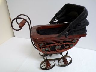 Doll Stroller Vintage Wooden Carriage Buggy Small Doll Buggy Display Item Miniat