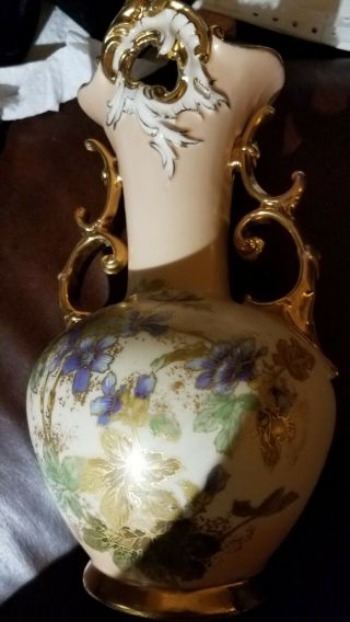 Antique Rh Robert Hanke Austria Floral Porcelain Urn Vase 9 "