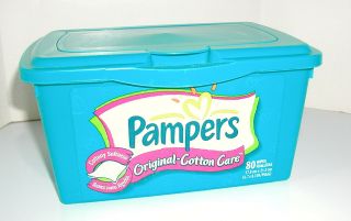 Vintage 2001 Pampers Baby - Cotton Care 80 Wipes Empty Green Container