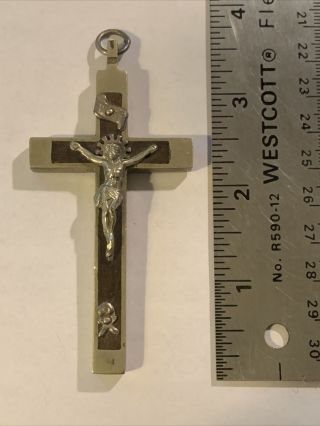 Antique 3.  5  Pectoral Priest Nuns Crucifix Skull & Crossbones For Habit Rosary