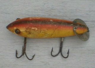 Vintage Heddon Old Wood Fishing Lure With Glass Eyes