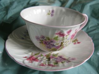 Vtg Shelley Fine Bone China,  Tea Cup & Saucer,  Pink Stocks Pattern,  13428