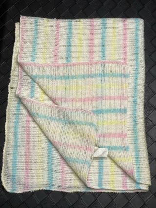 Cannon Mills Fleeced Acrylic Baby Blanket Pastel Stripe Open Thermal Weave