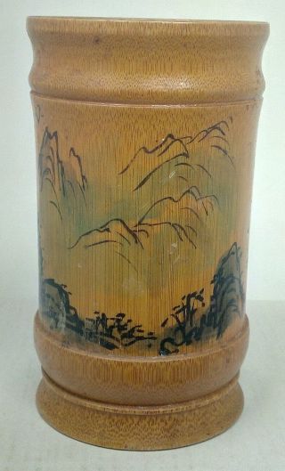 Chinese Brush Pot Painted Bamboo Paint Brush Holder 14cm