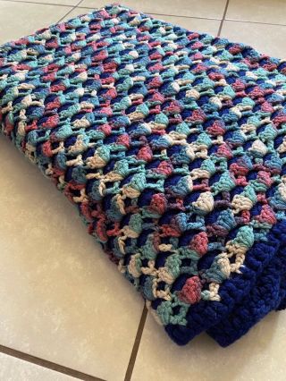 Vintage Handmade Crochet Wool Reversible Afghan Throw Blanket Granny Retro