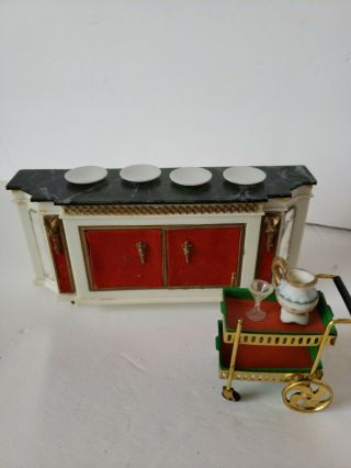 Vintage Petite Princess Fantasy Dollhouse Furniture Rolling Bar Cart Hutch Ideal