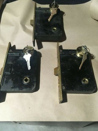 1ea.  Entry Lock W/keys 7 3/4 " X 1 1/8 " Wide Faceplates - Thick Brass Cylinder Lock