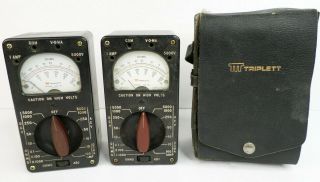 (2) (not) Triplett 666 - R Type 2 Vom,  (1) Case Vintage Volt Ohm Meters