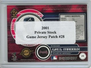VERY RARE 2001 Private Stock Game Jersey Patch Greg Maddux Jersey BV$120 2