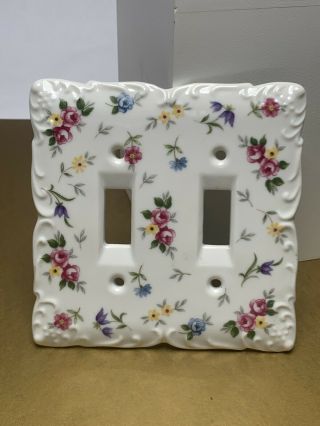 Vintage Porcelain Floral Double Light Switch Cover White Takahasi Japan
