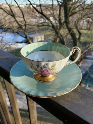 Gorgeous Rare Aynsley Teacup And Saucer Aynsley Tea Cup Cabbage Rose Soft Green