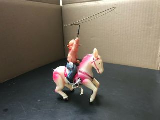 Rare Vintage Made In Japan - Celluloid Horse,  Cowboy And Lasso Wind - Up Toy