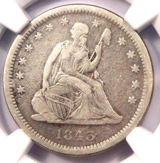 1843 - O Seated Liberty Quarter 25c - Certified Ngc Vf Details - Rare Date