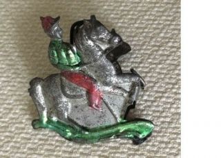 9 Rare Antique Victorian Embossed / Painted Tin Candle Clip - Jockey On Horse