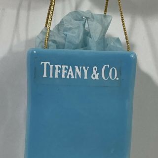 Tiffany & Co Ceramic Blue Shopping Bag Christmas Ornament 1986 Rare
