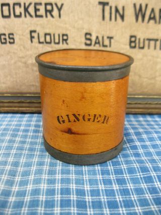 Early Antique Wood And Tin Spice Box Ca.  1860 Ginger