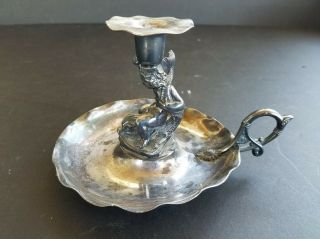 Hartford Silverplate Chamberstick / Candle Holder With Cherub Riding A Fish