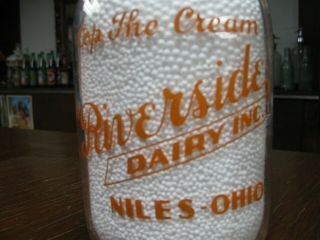Rare Trpq Orange Cop Top Face Quart Milk Bottle Riverside Dairy Niles Ohio Pict