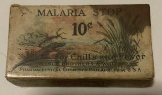 Malaria Stop Medicine Box And Pamphlet Antique Pharmacy Pills