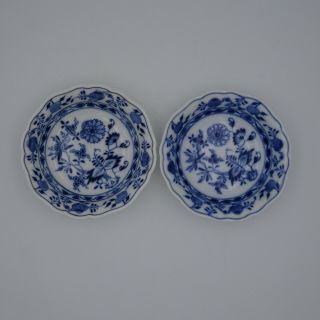 2 Antique Meissen Blue On White Porcelain Small Bowls.  Onion Pattern.  Germany
