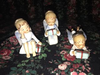 3 Rare Vintage Mid Century Christmas Schmid Bros Ceramic Angels Figurines Japan