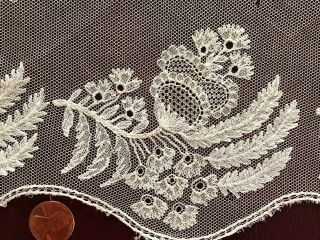Early 19th C.  Needlerun Embroidered Net Lace Border - Sew Craft