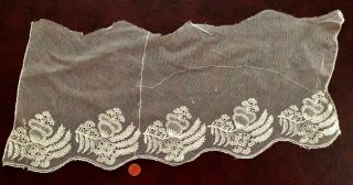 Early 19th C.  needlerun embroidered net lace border - sew craft 3