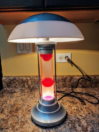 Rare 18.  5 " Lava Light Table Lamp " Lava World " Red " Saucer Ufo Silver
