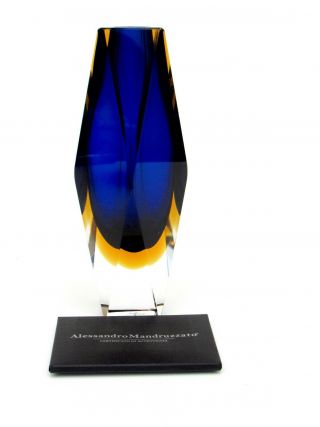 Signed - X Rare Murano Mandruzzato Submerged Art Glass Block Vase & Certificate