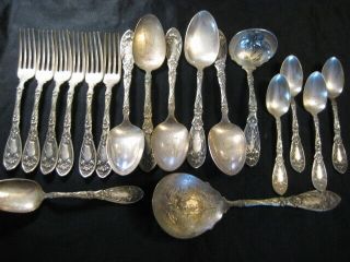 18pcs Antique Oxford Silver Plate Co.  Narcissus Forks Teaspoons Serving Spoons