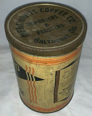 ANTIQUE MARYLAND CLUB COFFEE TIN LITHO 1LB TALL CAN BALTIMORE MD GROCERY STORE 2