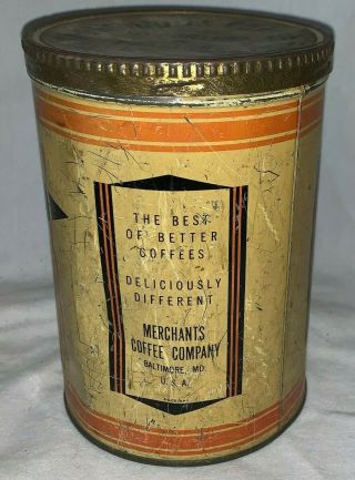ANTIQUE MARYLAND CLUB COFFEE TIN LITHO 1LB TALL CAN BALTIMORE MD GROCERY STORE 3