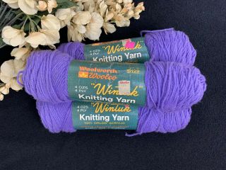 Vintage Wintuk Woolworth Woolco Yarn (3) Skeins Purple 4 Ply 4 Oz.  Each Acrylic