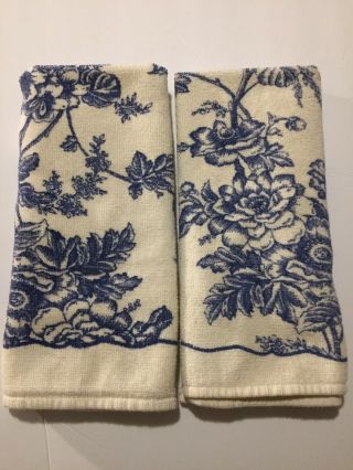 Vintage Kitchen Towels Blue Floral Flowers Made In Usa 24 X 16 Set Of 2