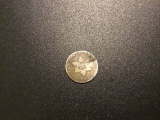 Rare Silver Trime 1852 Three Cent Silver 3 Cent Early Us Coin.  Civil War Era
