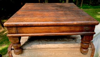 Primitive Antique Hand Crafted Patina Wood Square Sturdy Bench Design Display