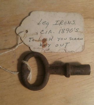 Rare Antique Large Screw - Key For Padlock,  Ankle Irons,  Shackles 2 5/8 "