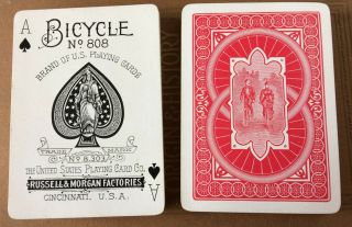 C1895 Rare Bicycle 808 Pneumatic No.  1 Back Antique Playing Cards Poker Gilded