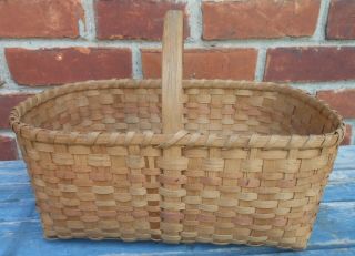 Very Good Antique Splint Handled Basket With Traces Of Paint Decoration