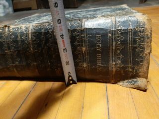 Antique Large Leather Bound Holy Bible With Illustrations Old & Testaments