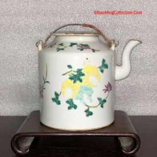 Straits Chinese 19thc Qing Guangxu Canton Famille Rose Sanduo Porcelain Teapot