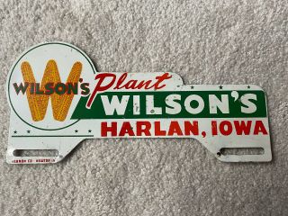 Rare Wilson Seed Corn Harlan Ia Iowa Metal License Plate Topper Advertising Sign