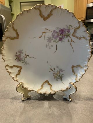 Antique B&h Limoges France Hand Painted Floral Gold Embossed 7 " Plate Purple